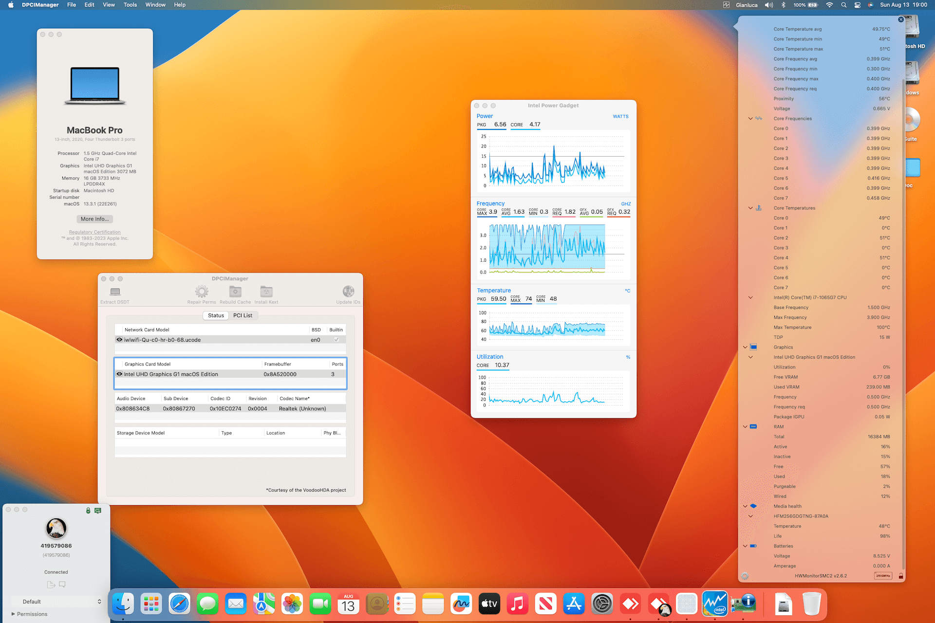 Success Hackintosh macOS Ventura 13.3.1 Build 22E261 in Microsoft Surface Laptop 3